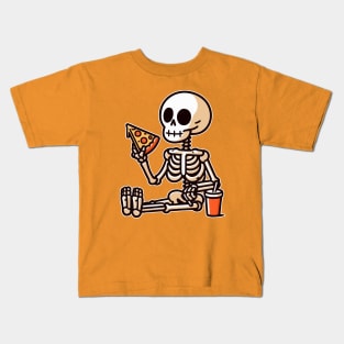 skeleton eat pizza Kids T-Shirt